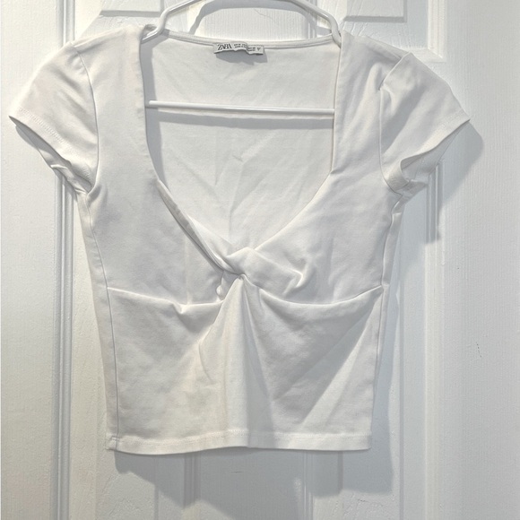 Zara White Twist Front Crop Blouse - Picture 1 of 3